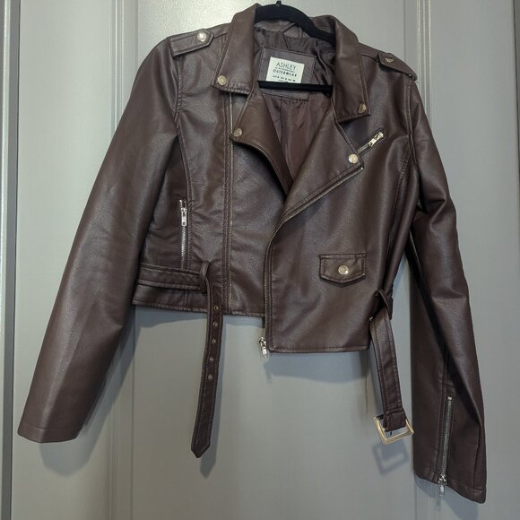 Ashley by 26 International Brown Cropped Leather Jacket - Picture 1 of 3